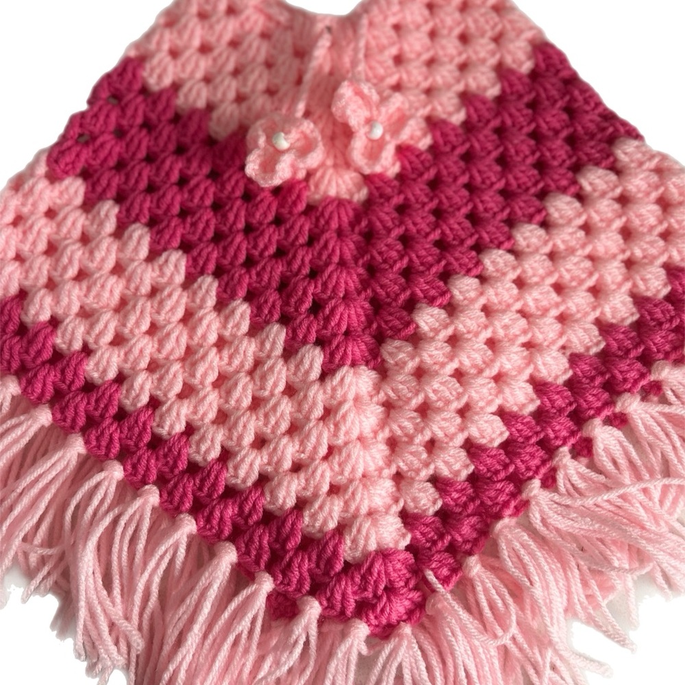 Pink and Dark Pink Crochet Kids Poncho